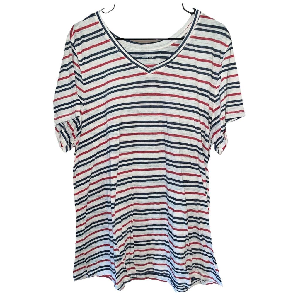 Lucky Brand Women’s V Neck Red White Blue Comfy Tshirt Sz 2X